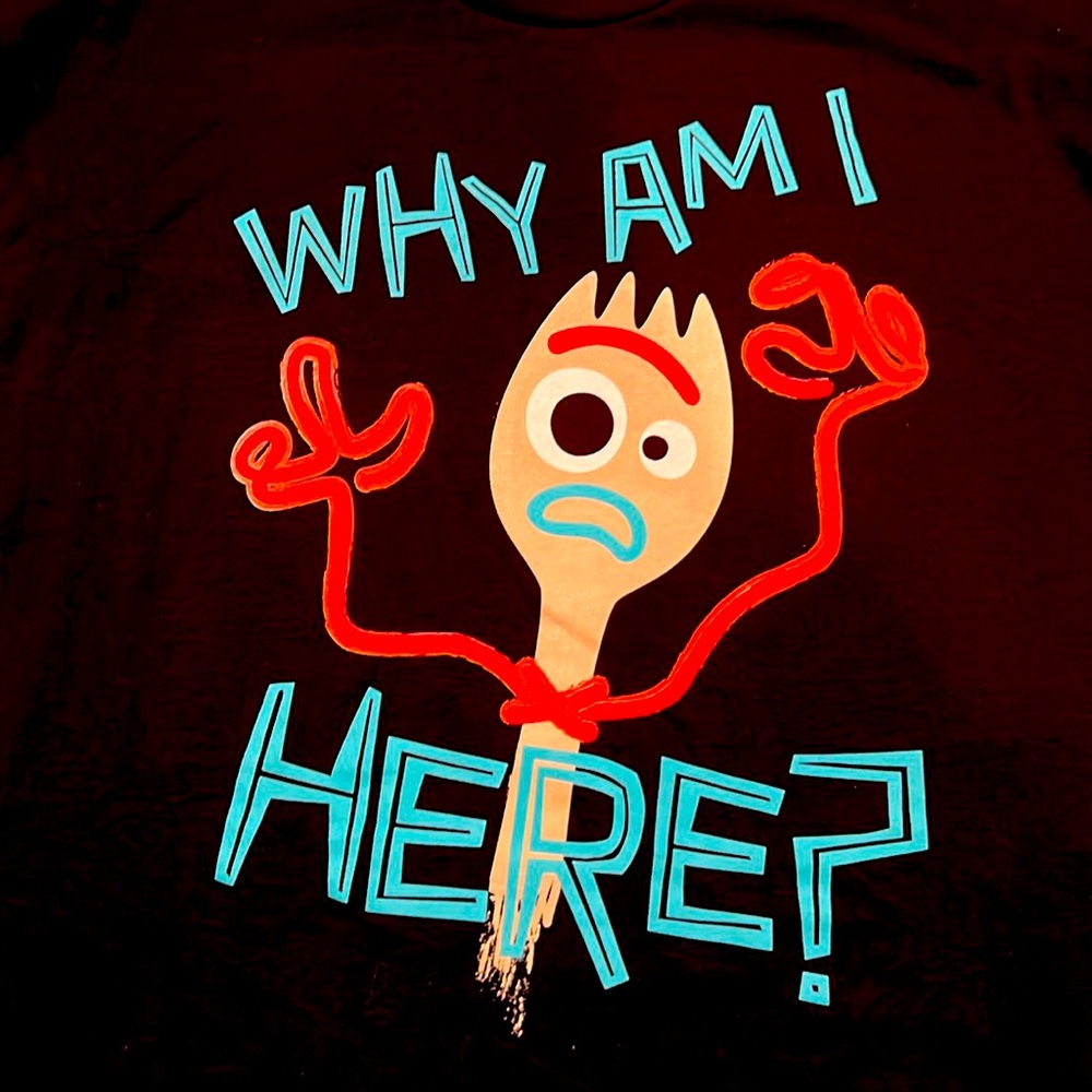 Toy Story 4 forky tee shirt unisex black men’s size XL pit to pit 23”
